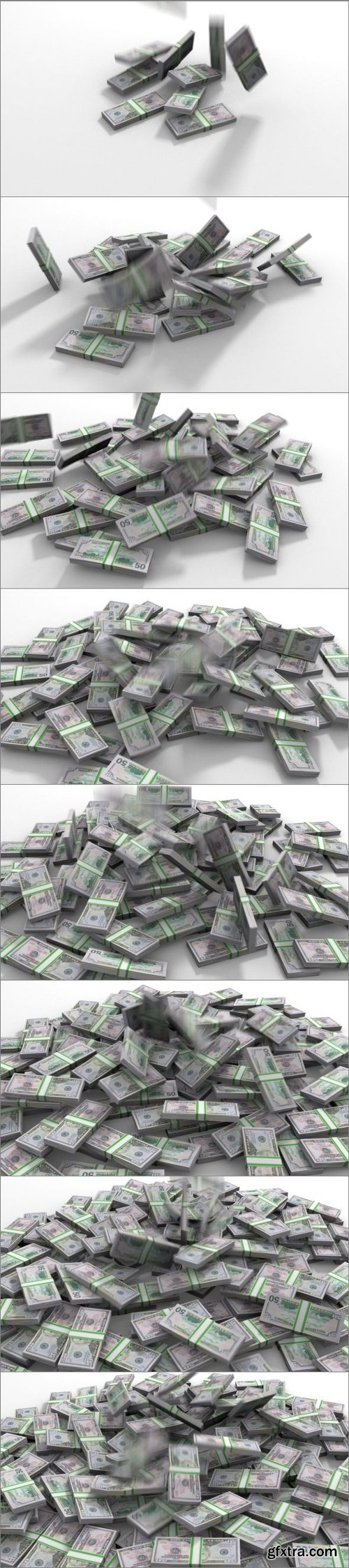 Banknotes Consisting Of Us Dollars Fall And Form A Huge Pile