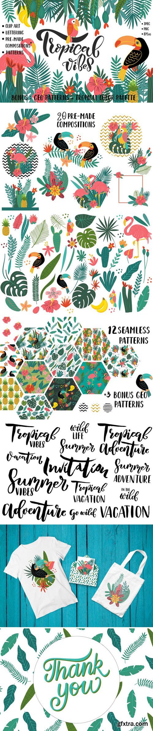 CM - Tropical Clip Art &amp; Patterns Set 2402625