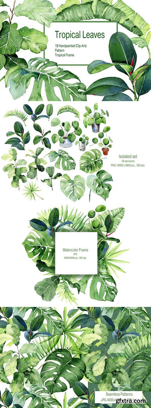 CM - Tropical Leaves Watercolor Clipart 2400530