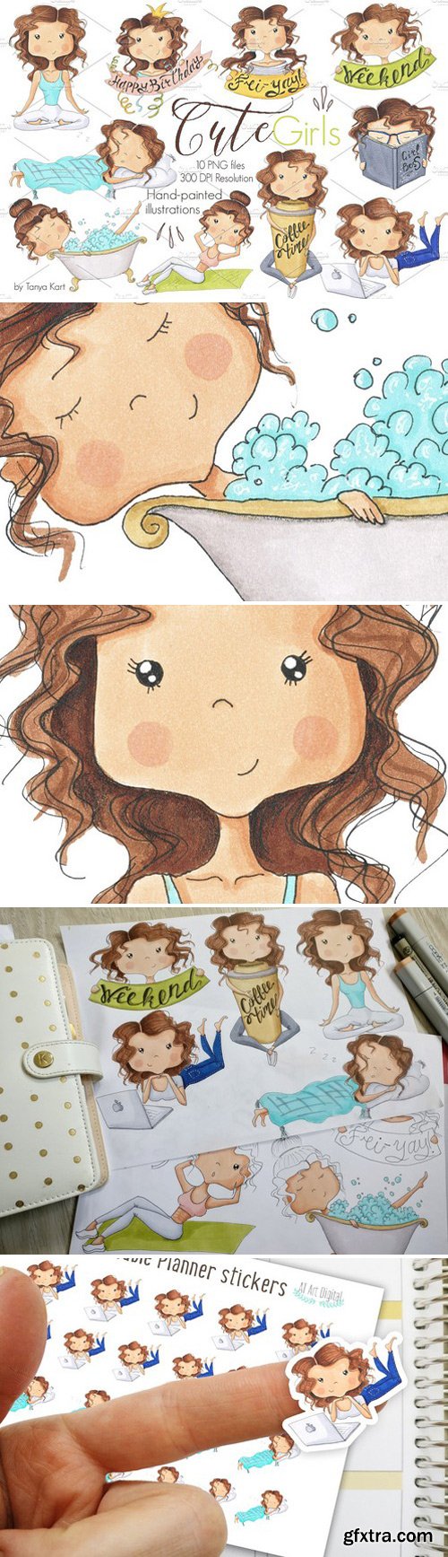 CM - Hand-Painted Clipart Cute girls 1567705