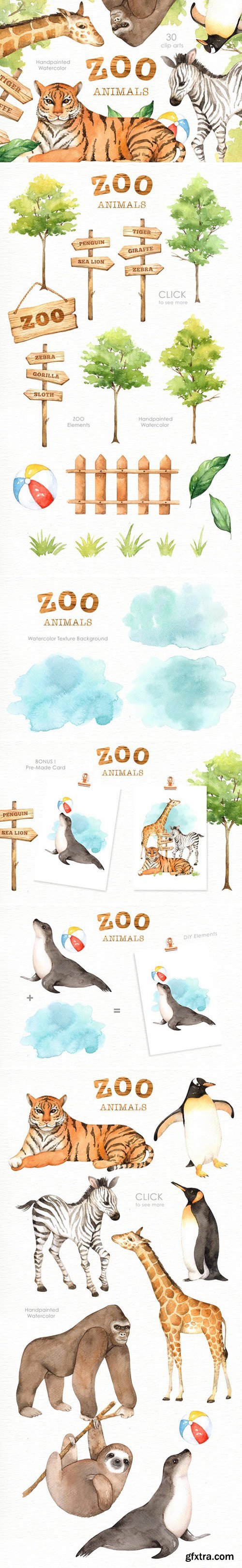 CM - Zoo Animals Watercolor clipart 2401054