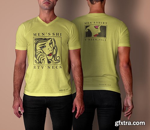 Psd Men T-shirt Mockup V-Neck