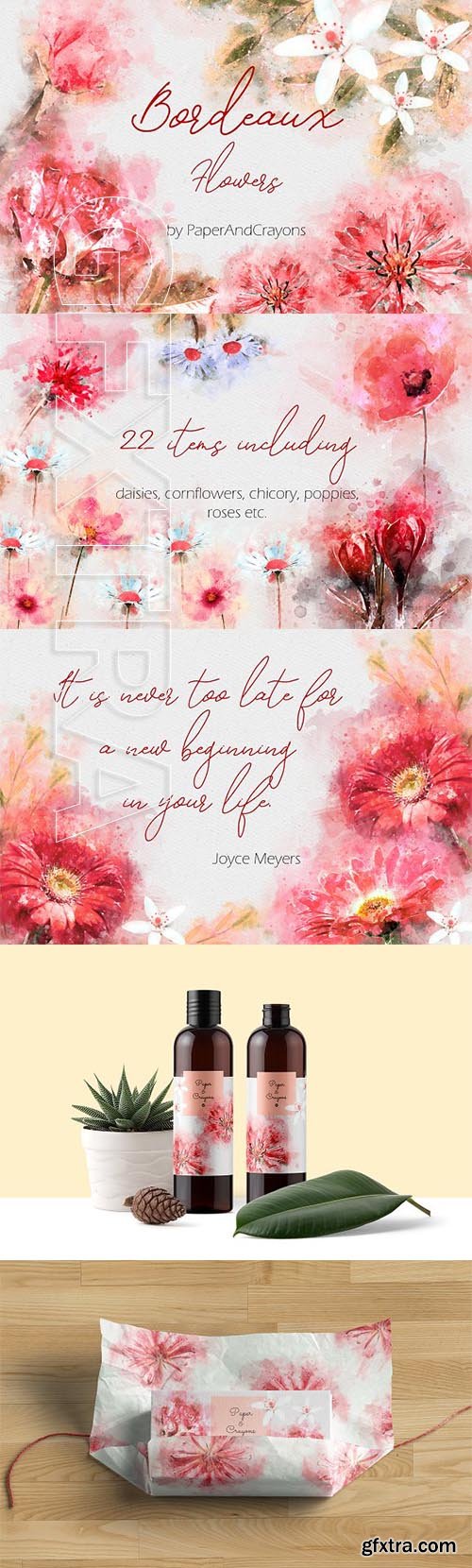 CreativeMarket - Red Watercolor Flower Set 2476309