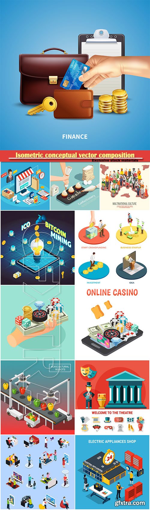 Isometric conceptual vector composition, infographics template, horizontal banners set # 2