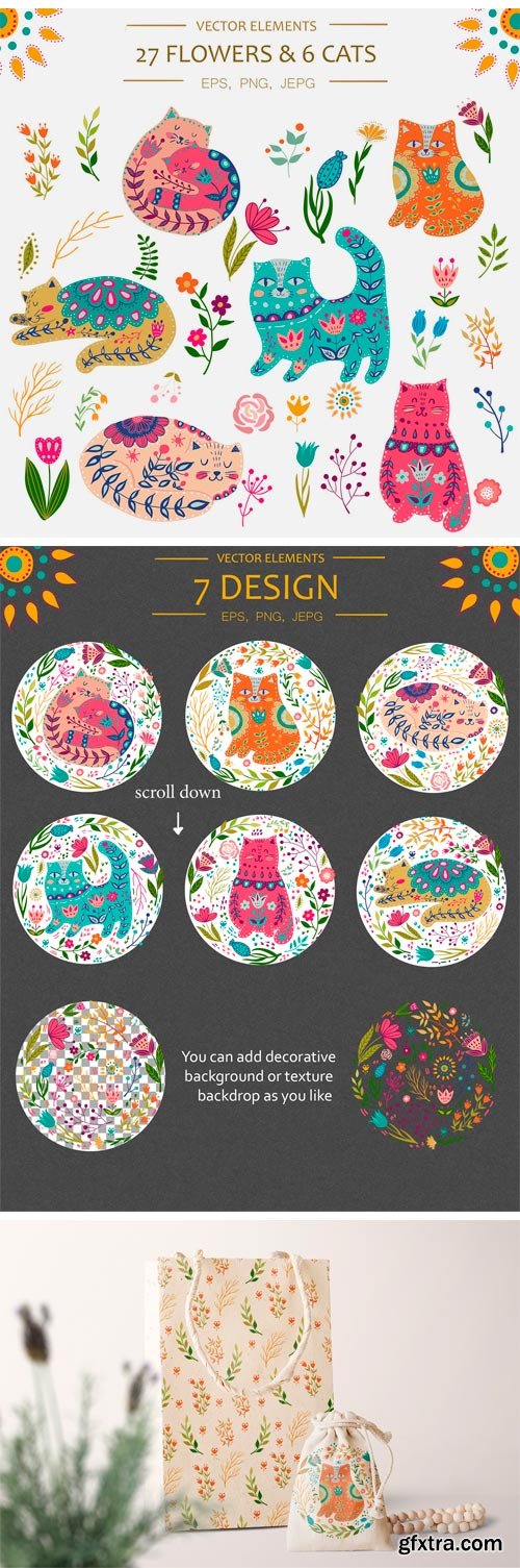 CM - Vector Spring Cats and Plants 2421455