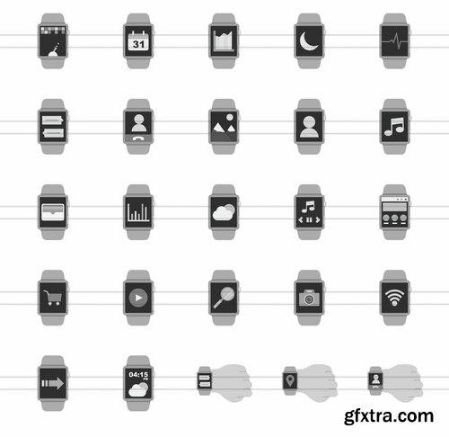 Personality Data Analytics Traits Smart Watch Pirate Hand Tools Flat Greyscale Icons