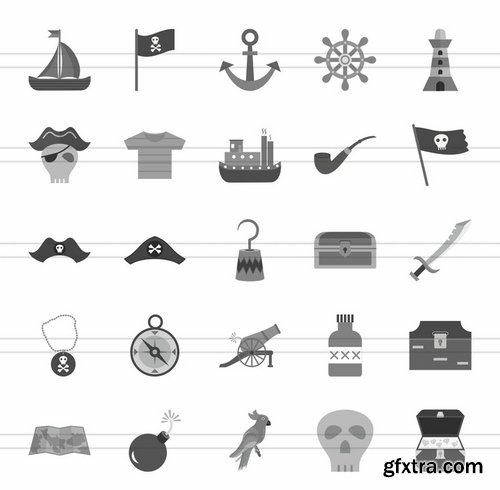 Personality Data Analytics Traits Smart Watch Pirate Hand Tools Flat Greyscale Icons