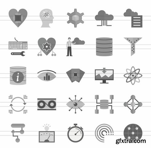 Personality Data Analytics Traits Smart Watch Pirate Hand Tools Flat Greyscale Icons