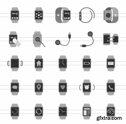 Personality Data Analytics Traits Smart Watch Pirate Hand Tools Flat Greyscale Icons