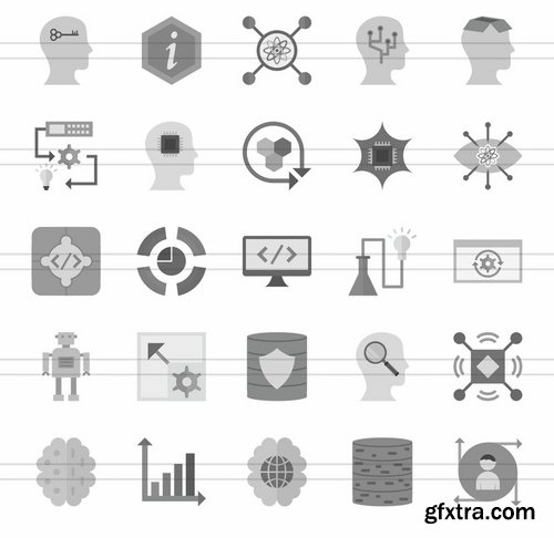 Personality Data Analytics Traits Smart Watch Pirate Hand Tools Flat Greyscale Icons