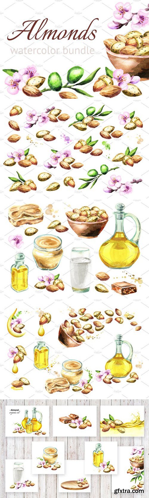 CM - Almonds bundle. Watercolor 1564237