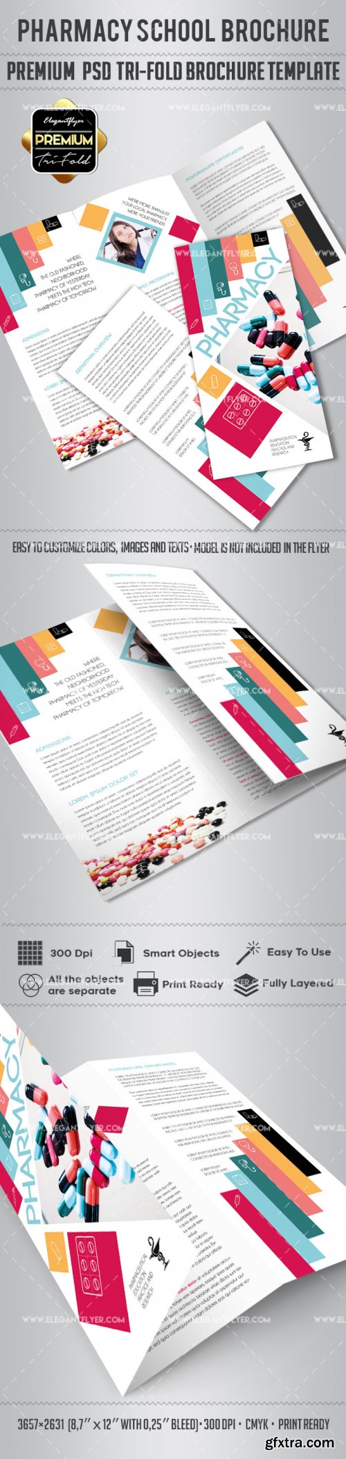 Pharmacy School V1 2018 Premium Tri-Fold PSD Brochure Template