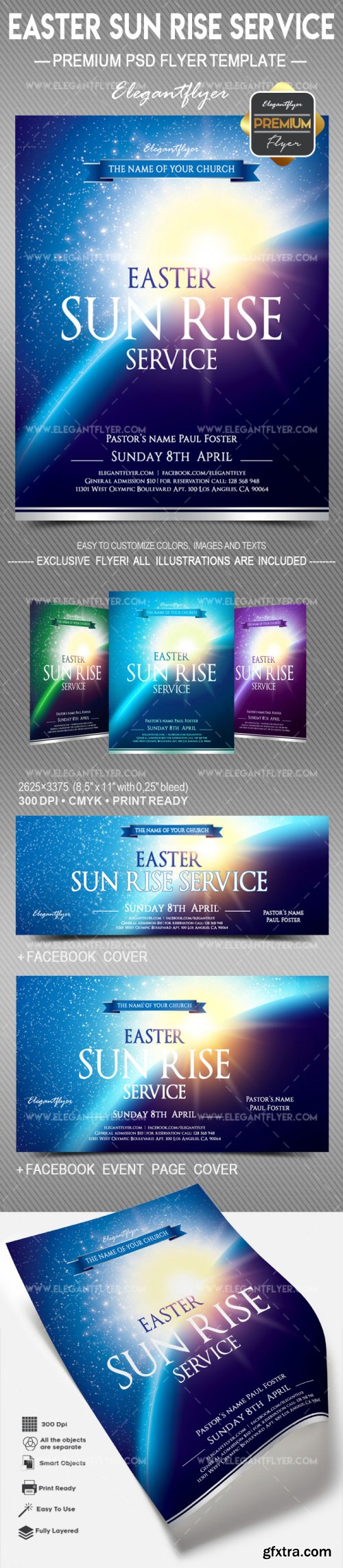 Easter Sun Rise Service V1 2018 Premium Flyer PSD Template + Facebook Cover