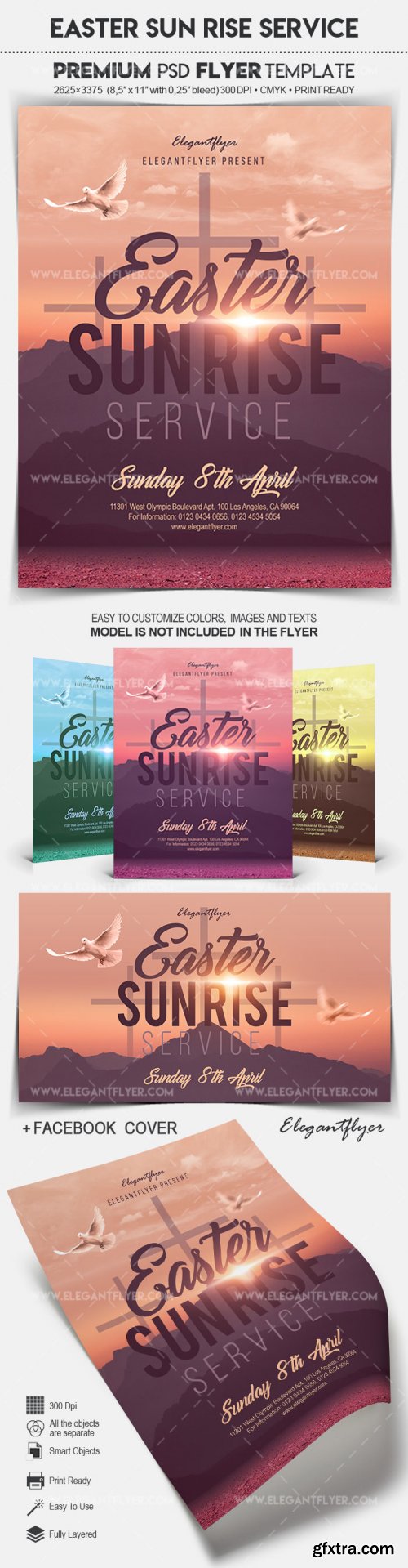 Easter Sun Rise Service V2 2018 Flyer PSD Template + Facebook Cover