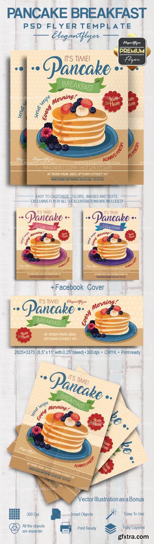 Pancake Breakfast V1 2018 Flyer PSD Template + Facebook Cover