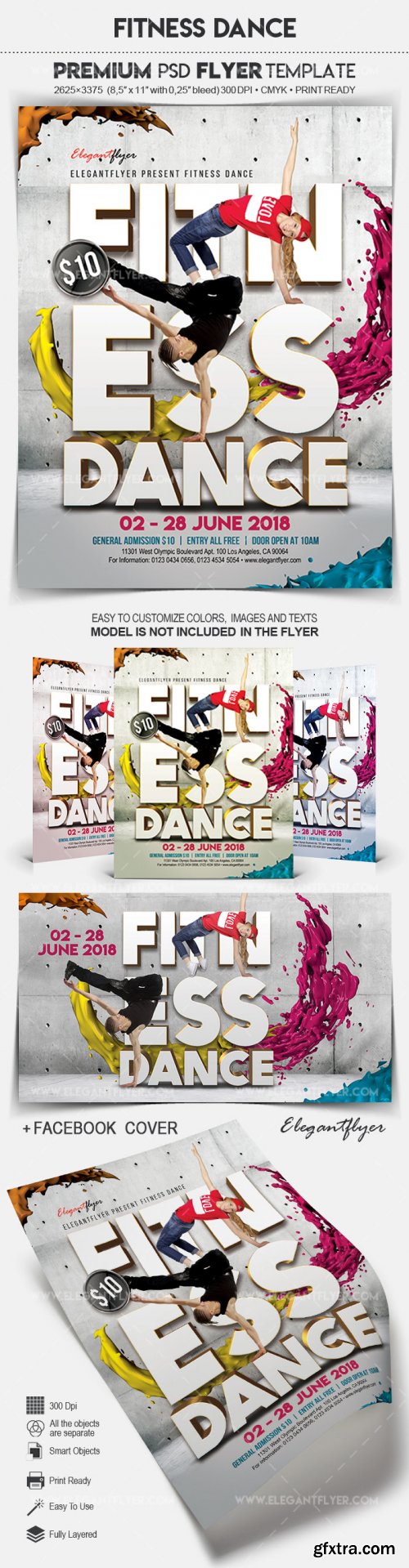 Fitness Dance V1 2018 Flyer PSD Template + Facebook Cover