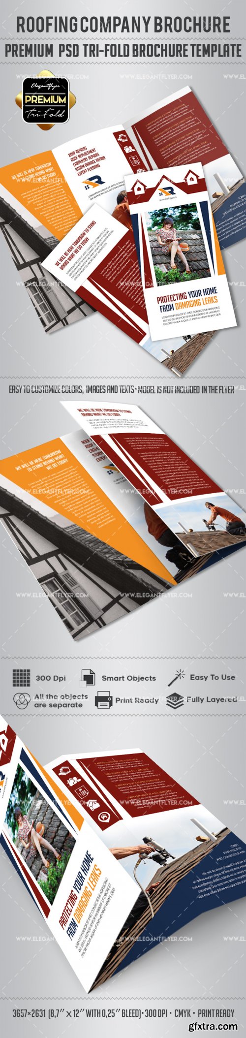 Roofing Company V1 2018 Premium Tri-Fold PSD Brochure Template