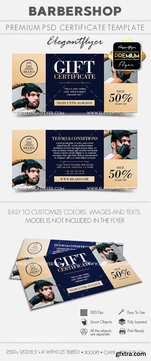 Barbershop V7 2018 Gift Certificate PSD Template