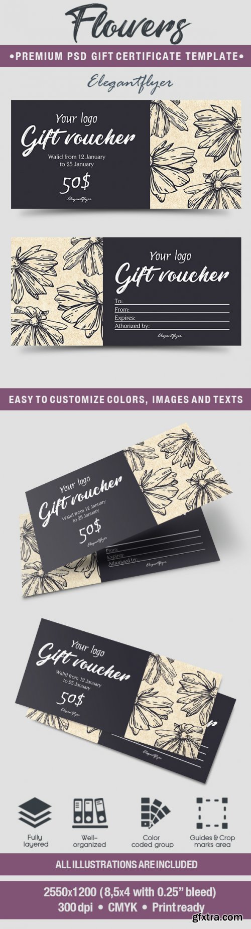 Flowers V4 2018 Premium Gift Certificate PSD Template