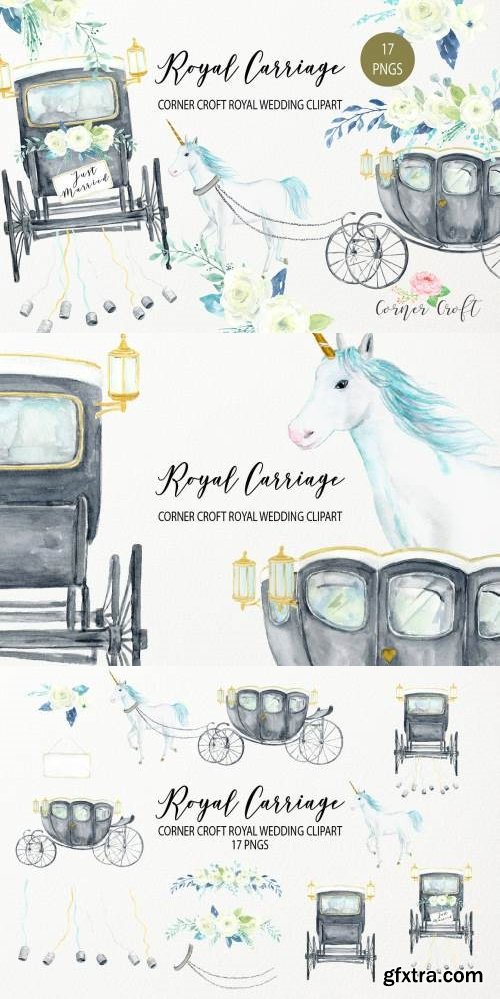 Watercolor Royal Wedding Carriage Clipart