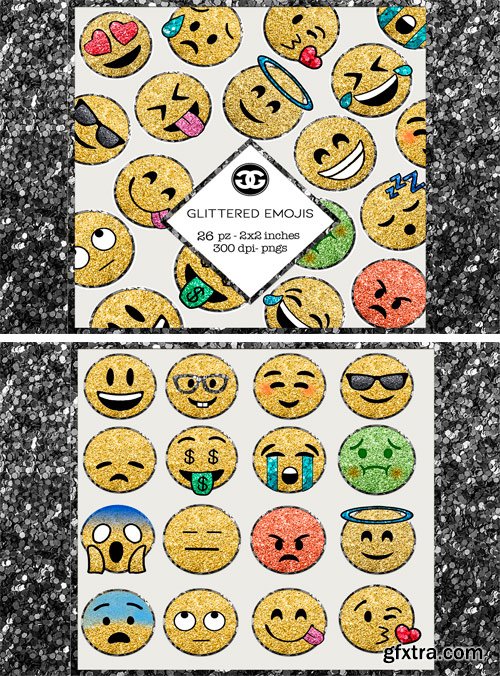 CM - Glitter Emoji Clip Arts PNG Set 2422791