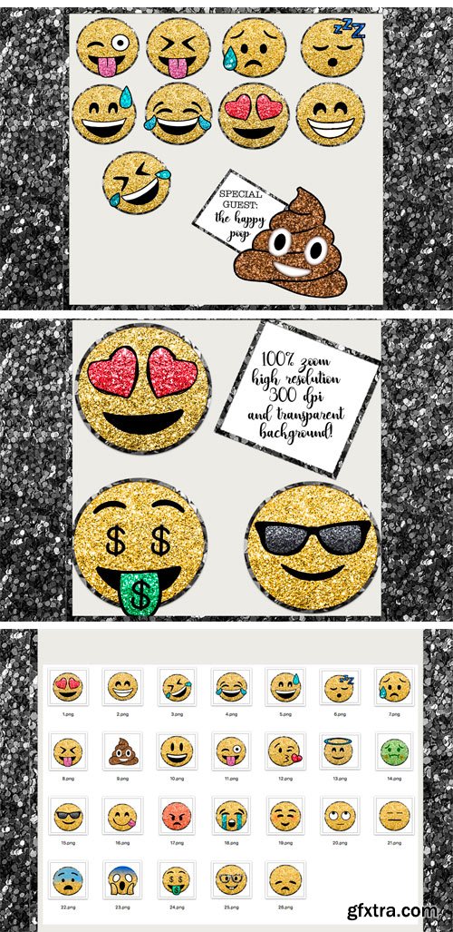 CM - Glitter Emoji Clip Arts PNG Set 2422791