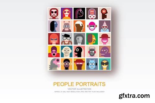 People Portraits vector flat style pop art collage