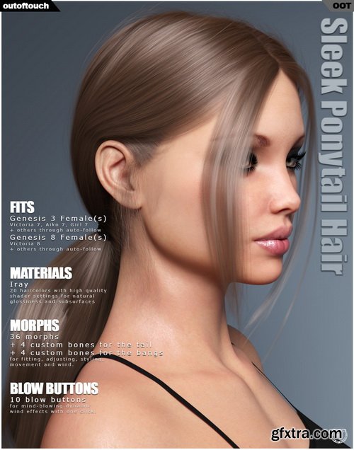 Daz3D - Sleek Ponytail Hair for Genesis 3 and 8 Females