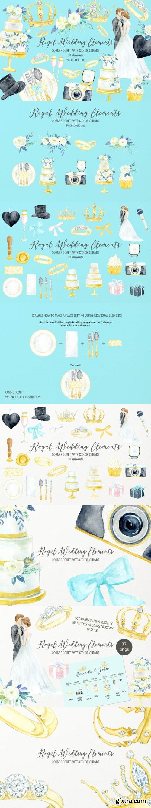 Watercolor royal wedding elements