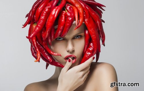 Pepper red hot chili girl woman with sweet pepper 25 HQ Jpeg