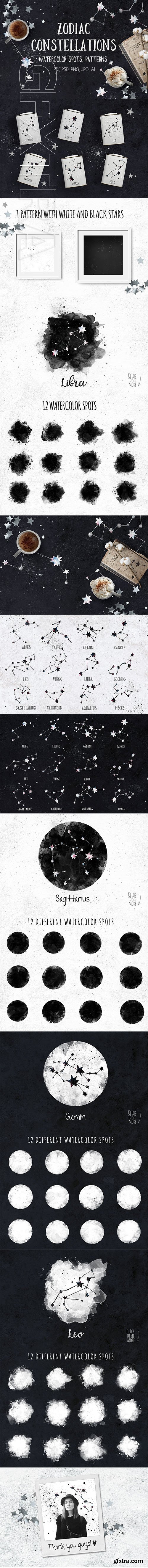 CreativeMarket - Zodiac Constellations.WatercolorSpot 2508356