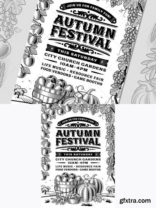 Vintage Autumn Festival Poster Black And White