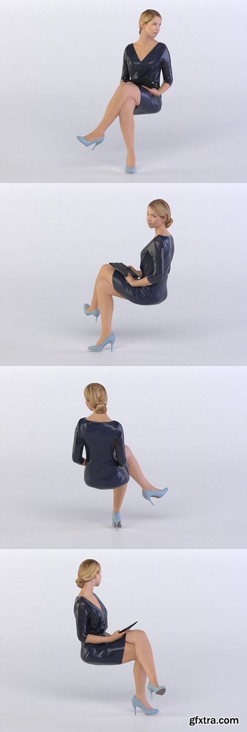 Celina 0310 Woman sitting, leg crossed, looking left 3d Model