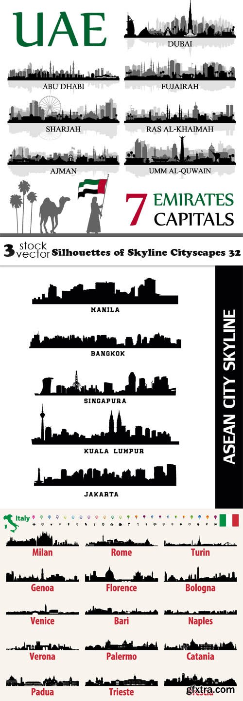 Vectors - Silhouettes of Skyline Cityscapes 32