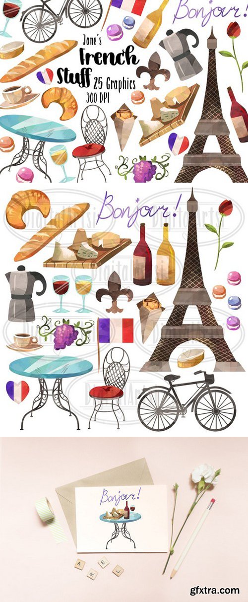 CM - Watercolor French Culture Clipart 2430539