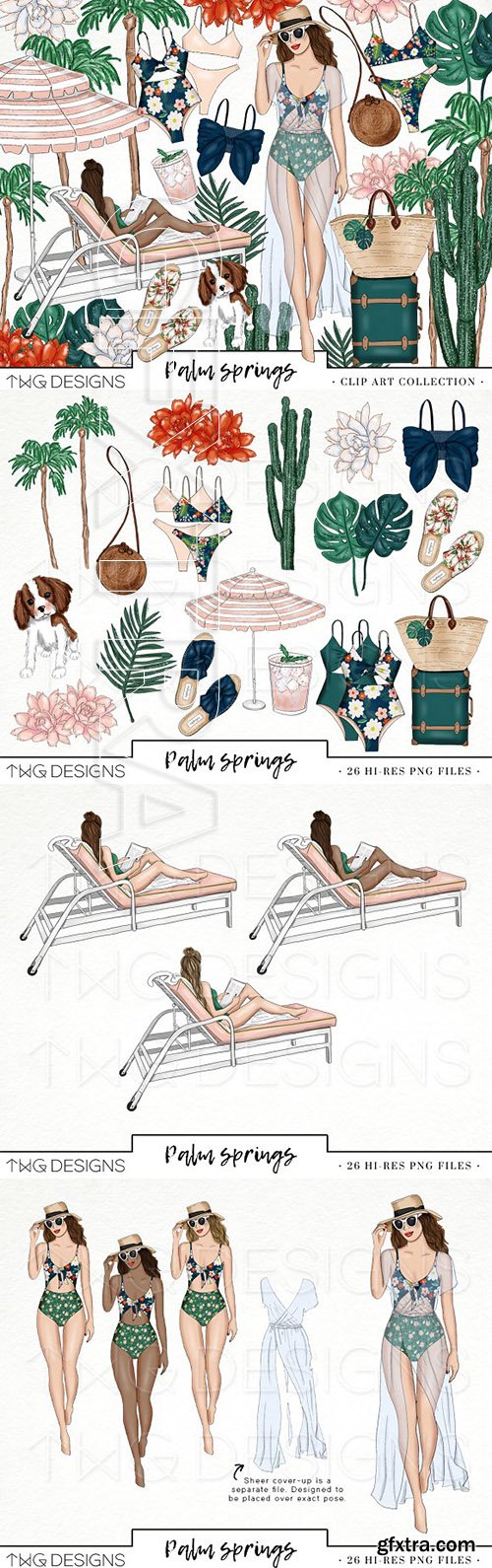 CreativeMarket - Palm Springs Vacay Fashion Clip Art 2443229