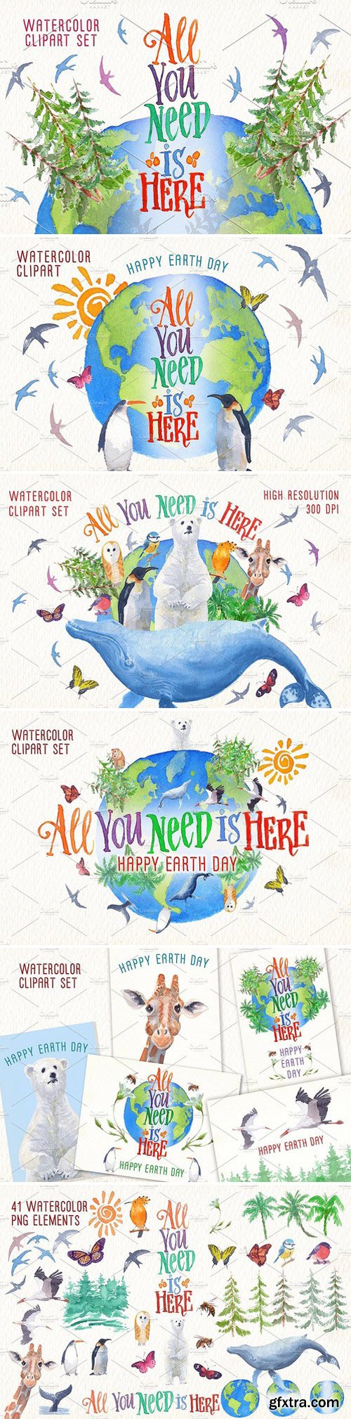 CM - earth day watercolor clip art set 2430364