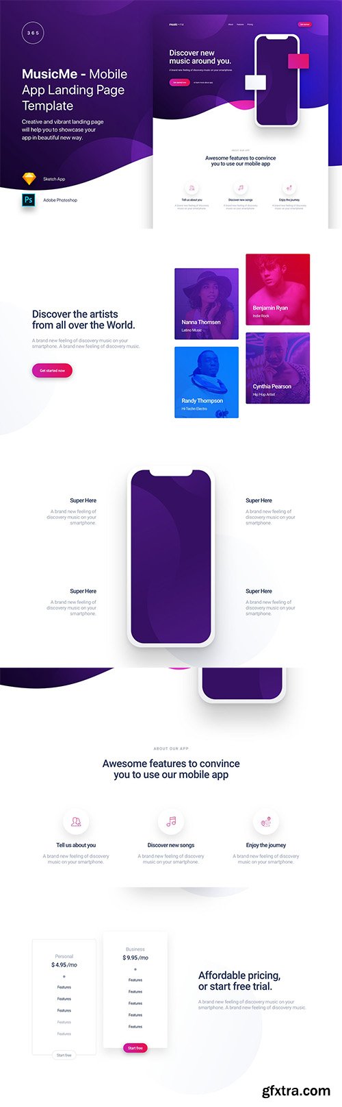 MusicMe - Mobile App Landing Page Template