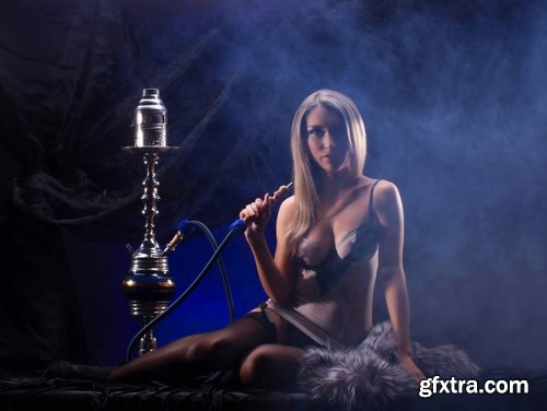 Hookah girl woman smokes a pipe fruity smoke 25 HQ Jpeg