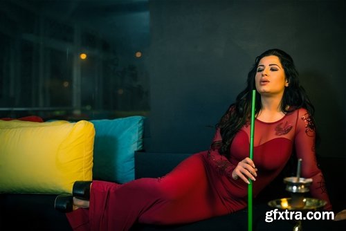 Hookah girl woman smokes a pipe fruity smoke 25 HQ Jpeg