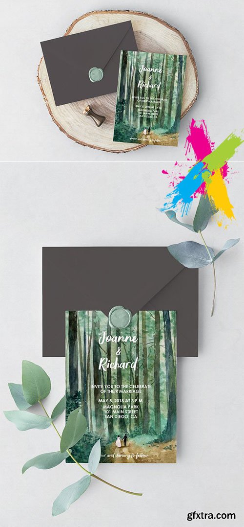 CreativeMarket - Woodland Wedding Invitation 2474908