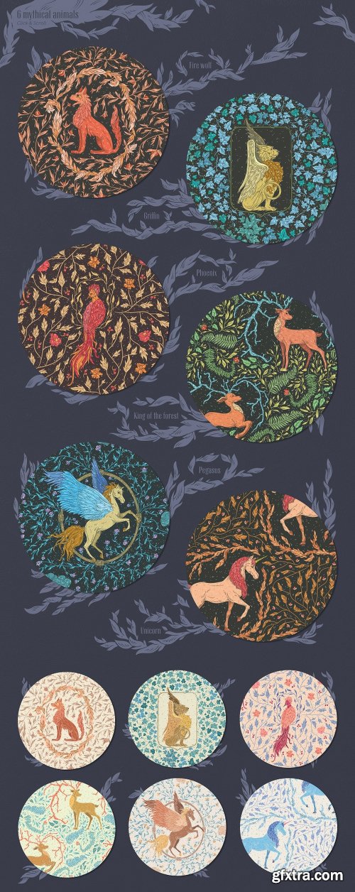 CreativeMarket Mythical Animals patterns 2380531