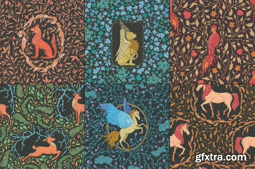 CreativeMarket Mythical Animals patterns 2380531