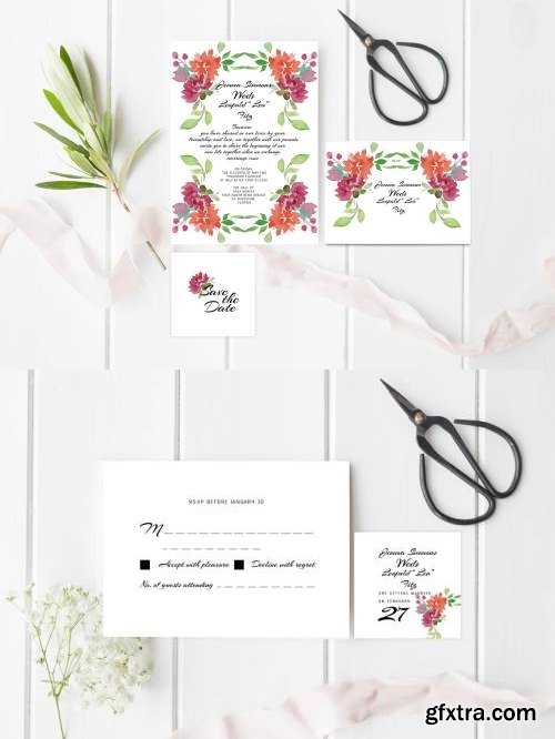 Peonies Watercolour Wedding Invitation Suite