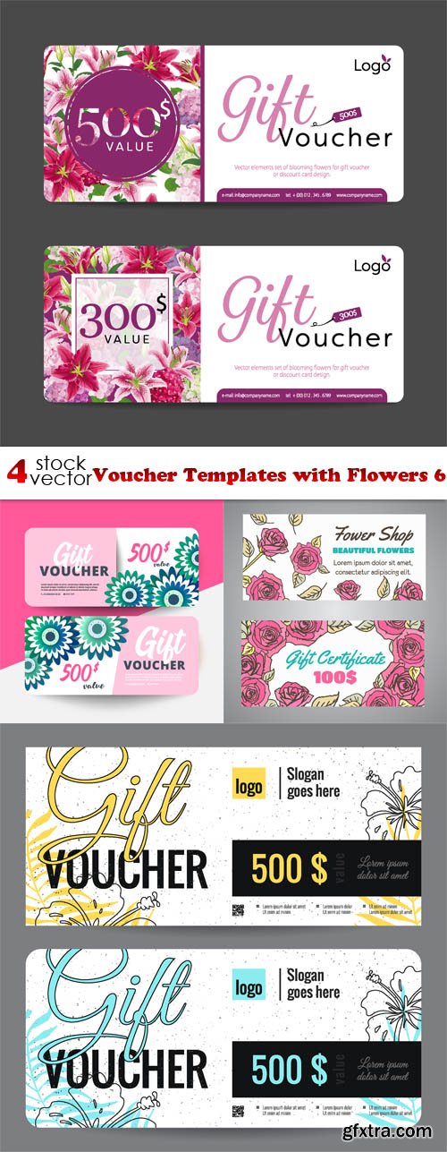 Vectors - Voucher Templates with Flowers 6