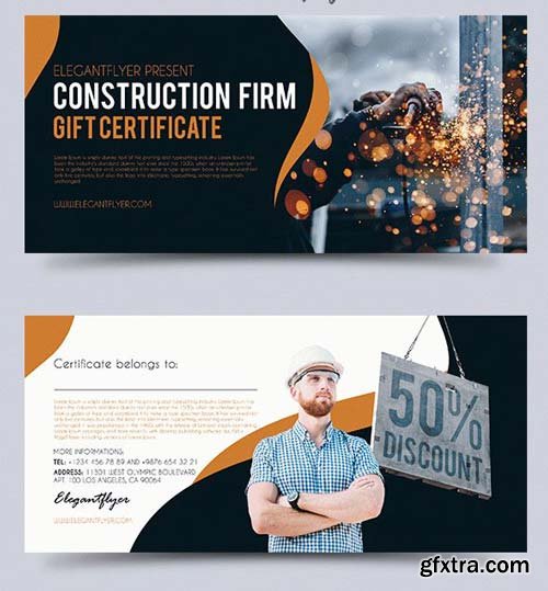 Construction Firm V1 2018 Premium Gift Certificate PSD Template