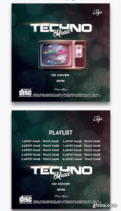 Techno Music V1 2018 СD Cover Template