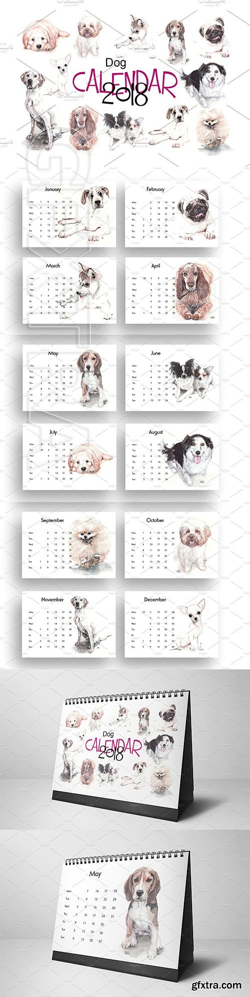 CreativeMarket - Dogs calendar 2018-19 2504950