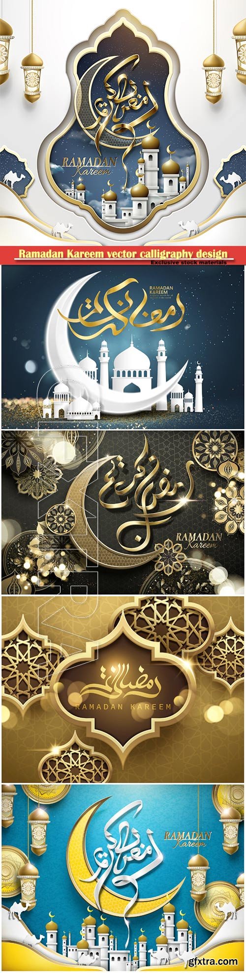 Ramadan Kareem vector calligraphy design with decorative floral pattern,mosque silhouette, crescent and glittering islamic background # 11