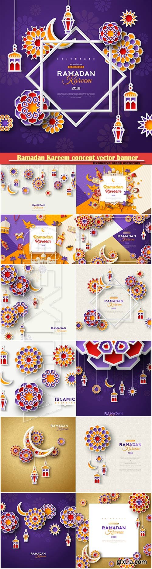 Ramadan Kareem concept vector banner with islamic geometric patterns